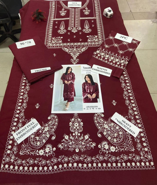 2 Pcs Women's Unstitched Embroidered Suit