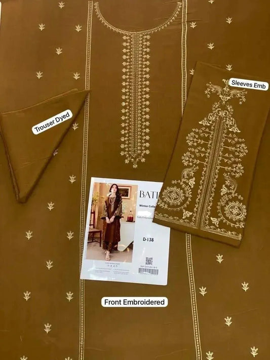 3 Pcs Women's Unstitched Embroidered Suit