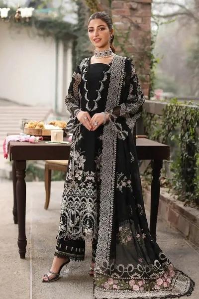 KAHF 3 Piece Embroidered Lawn Shirt with Emb Chiffon Dupatta