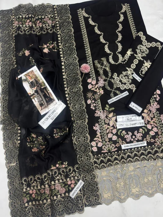 KAHF 3 Piece Embroidered Lawn Shirt with Emb Chiffon Dupatta