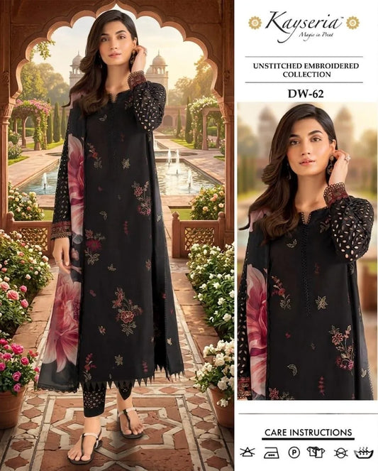 3 Pcs Women's Unstitched Embroidered Suit