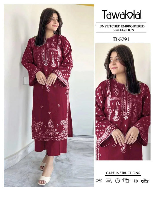 2 Pcs Women's Unstitched Embroidered Suit